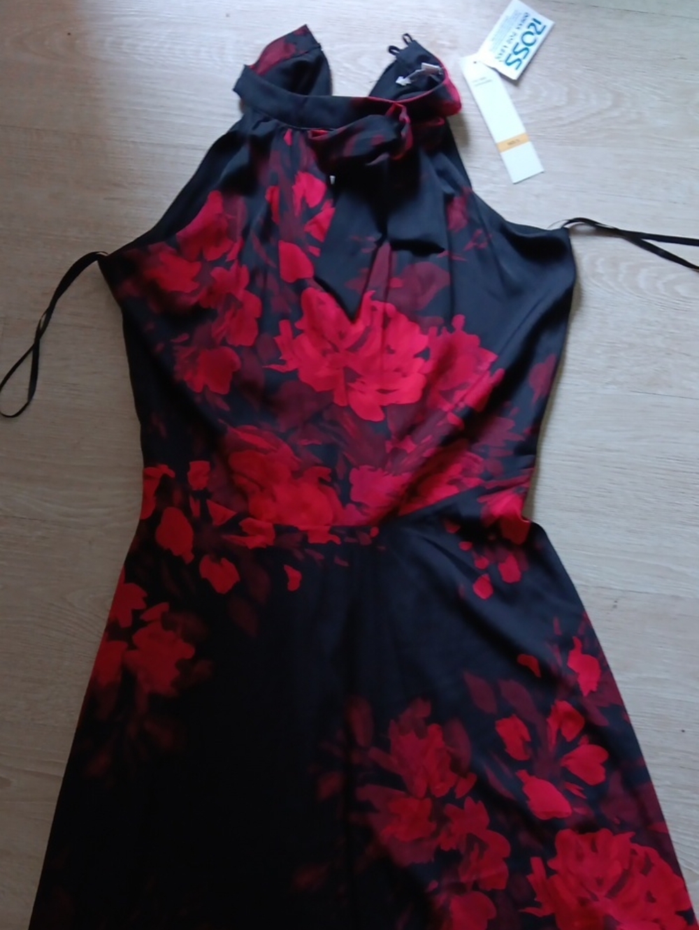 Chetta B Black Dress with Red Floral Print